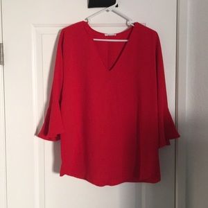 Pleione Red Bell Sleeve Blouse